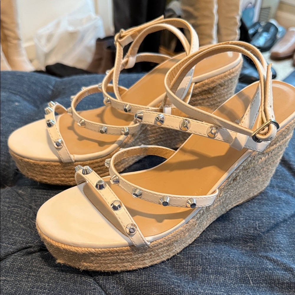 Soda Cream Studded Wedge Sandals